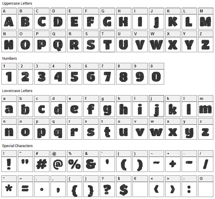 DCC Bushido Font Character Map