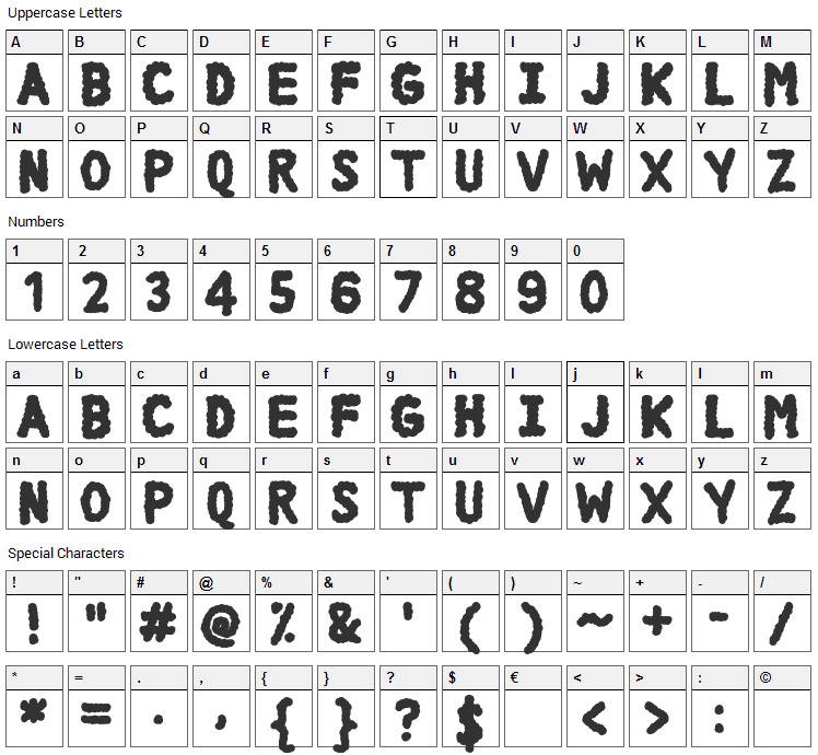 DCC Cloud Font Character Map