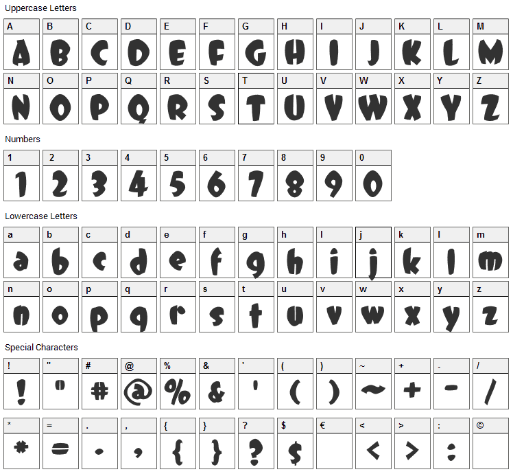 DCC Dreamer Font Character Map