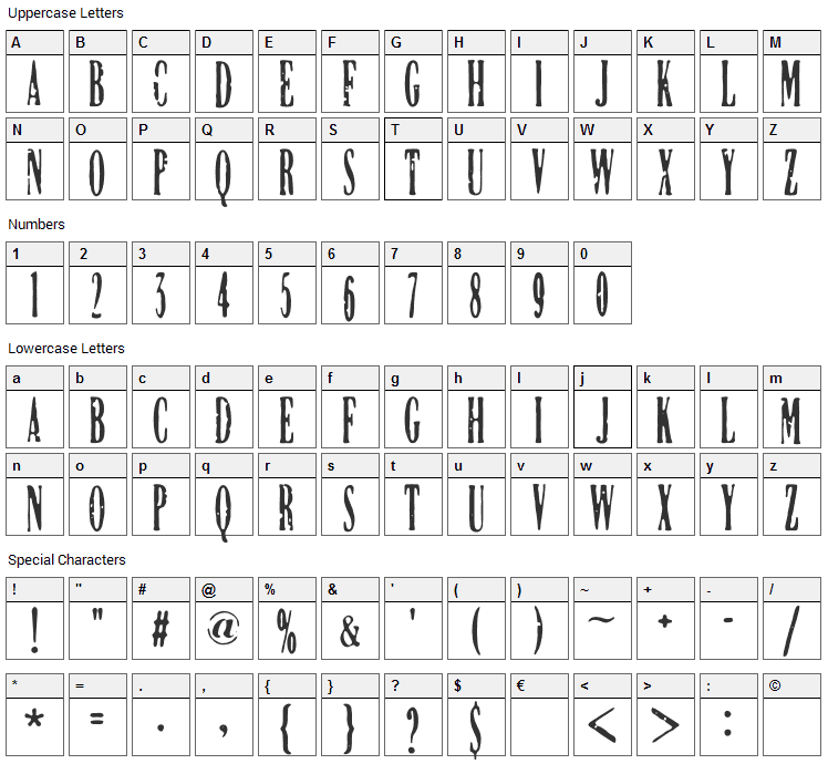 DCC Manifest Font Character Map