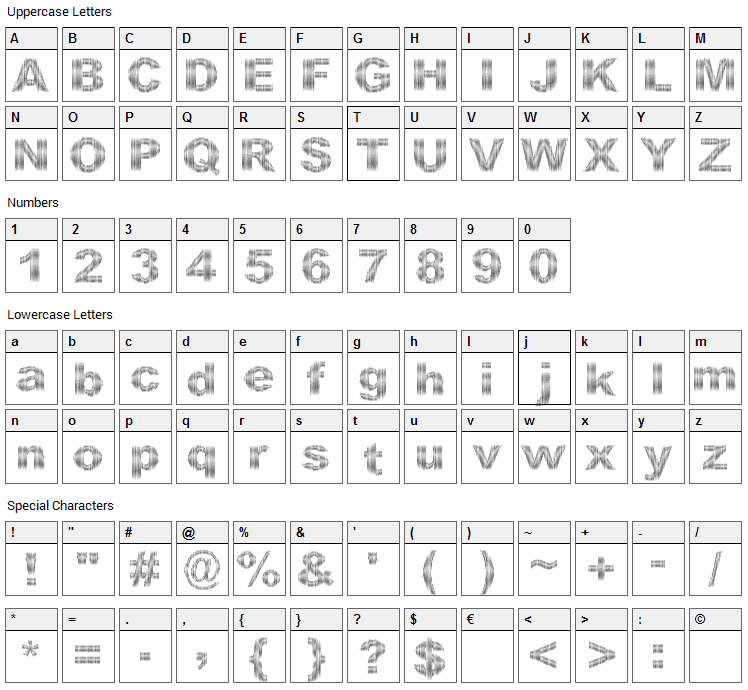 DCC Stripes Font Character Map