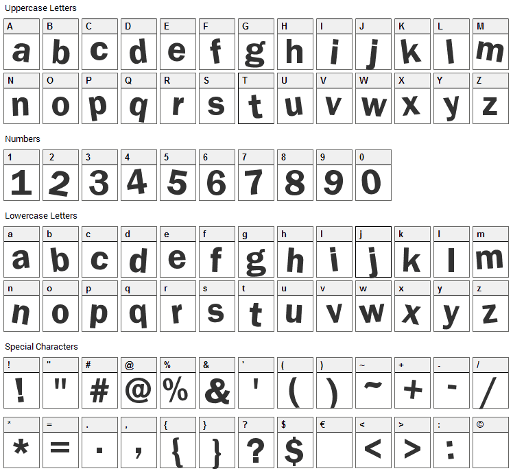 DdaftT Font Character Map