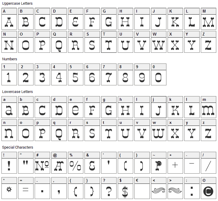 De Louisville Font Character Map