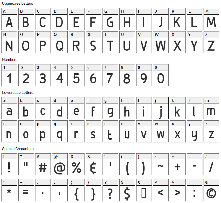 De Luxe Font Character Map