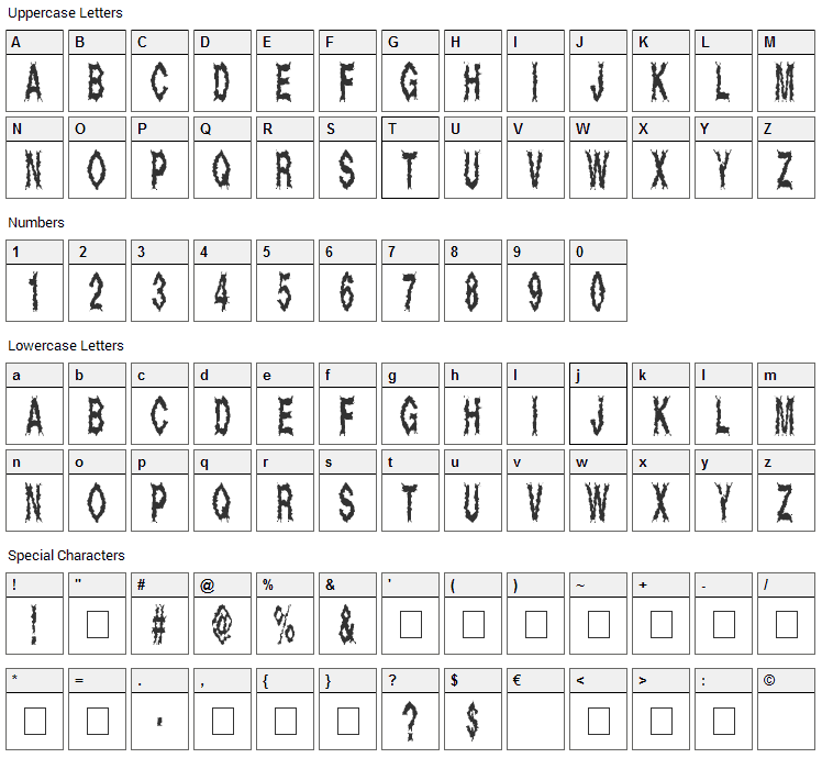 Dead Alive Font Character Map