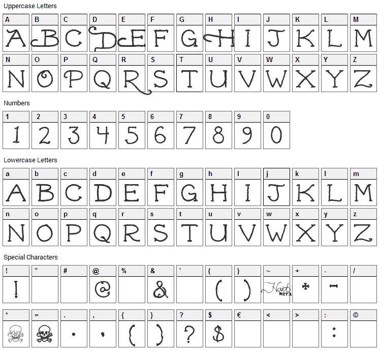 Dead Hardy Font Character Map