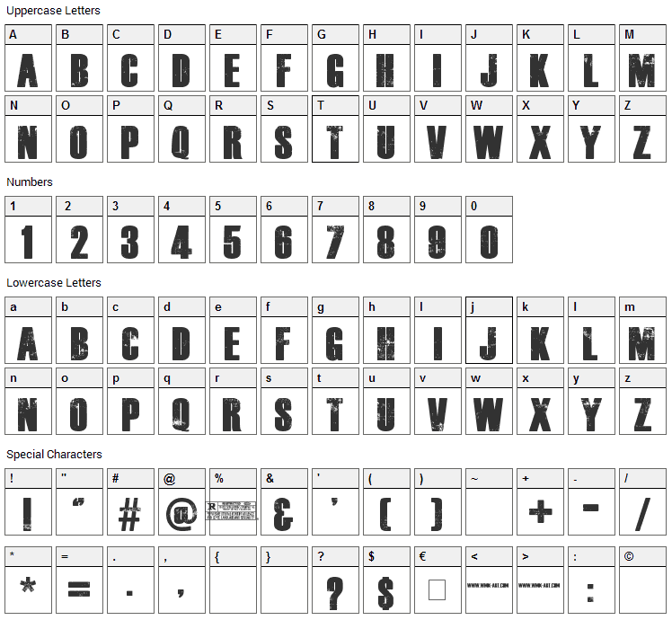 Dead Kansas Font Character Map