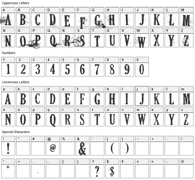 Dead Secretary Font Character Map