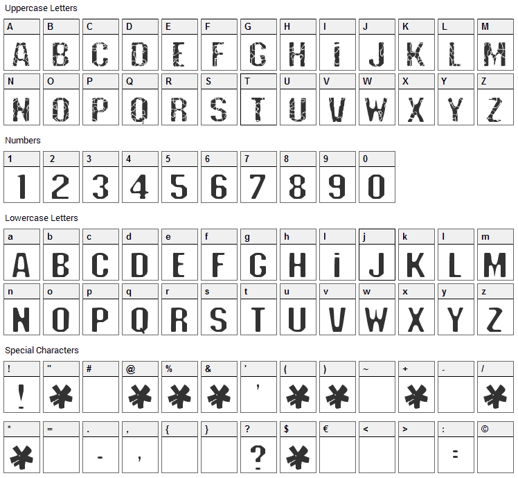 Deadline Font Character Map