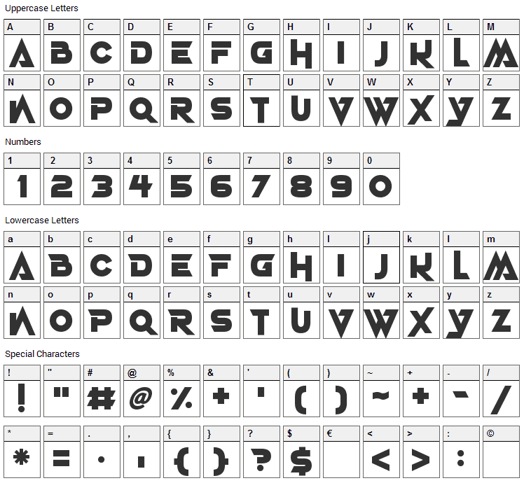 Deadly Advance Font Character Map