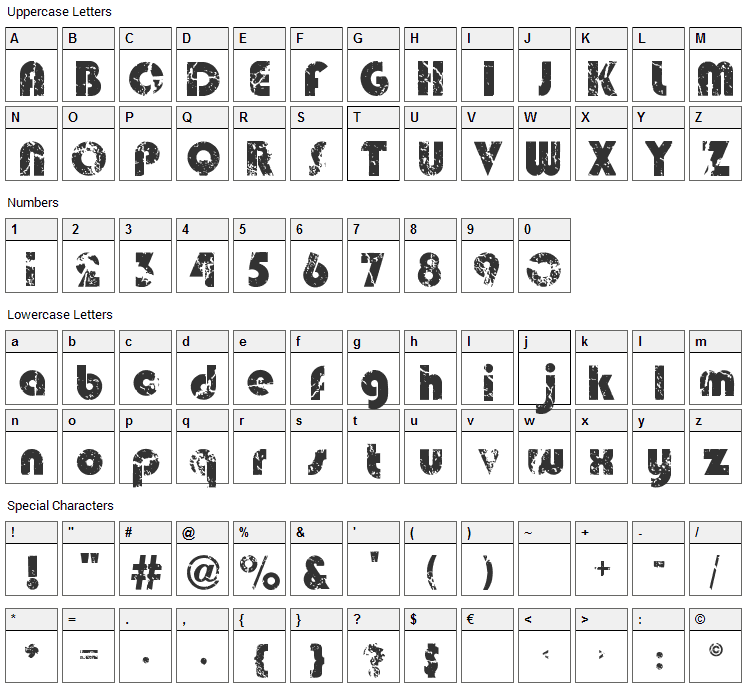 Deadmobil Font Character Map