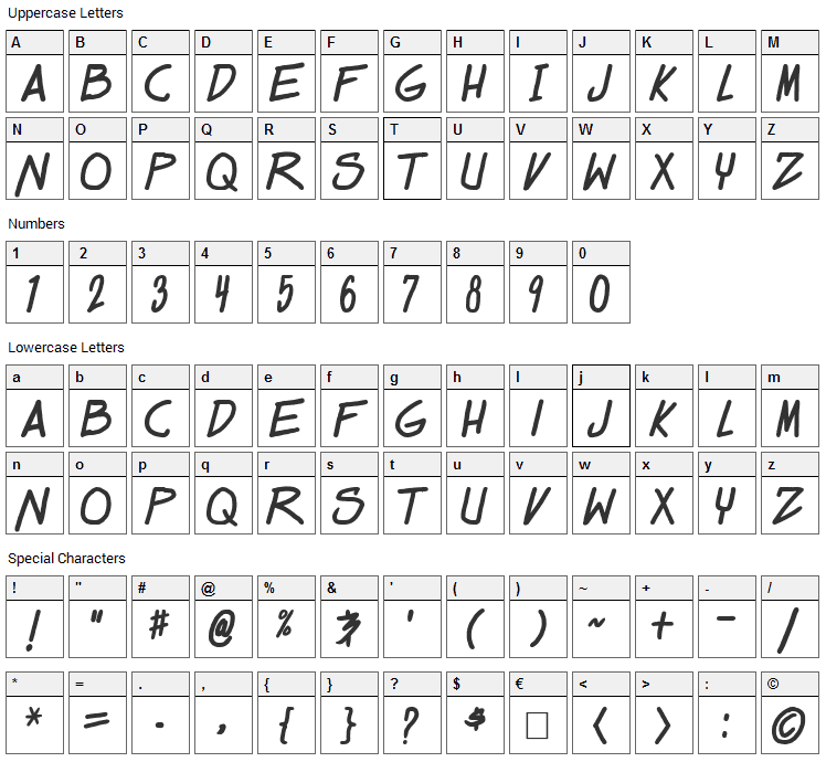 Dealspinner Font Character Map