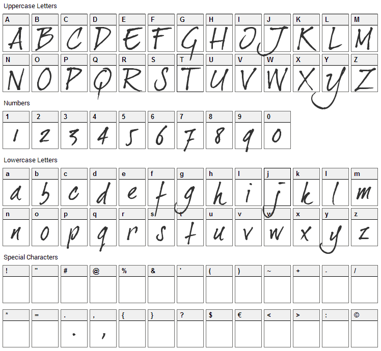 Dear Joe 2 Font Character Map