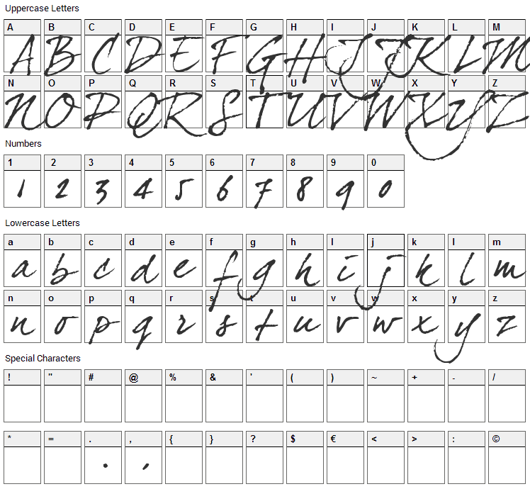 Dear Joe Four Font Character Map