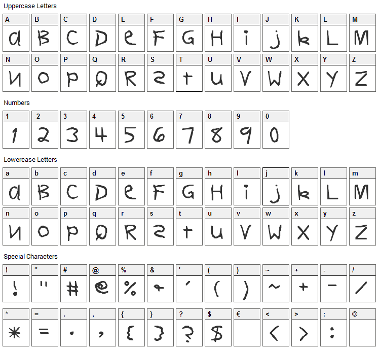 Dear Teacher Font Character Map