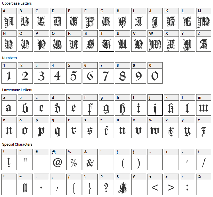 Dearest Font Character Map