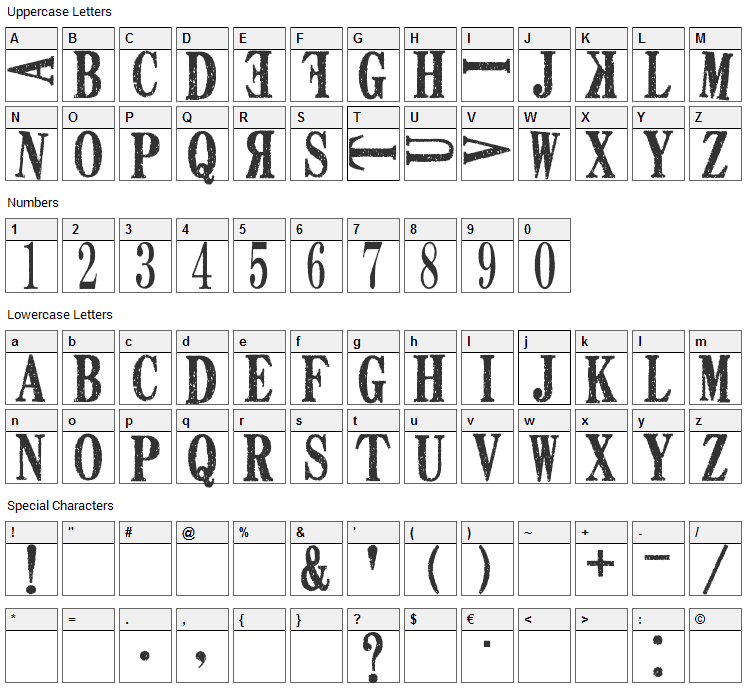 Death Font Character Map