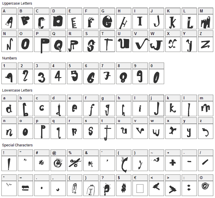 Death Friends Font Character Map