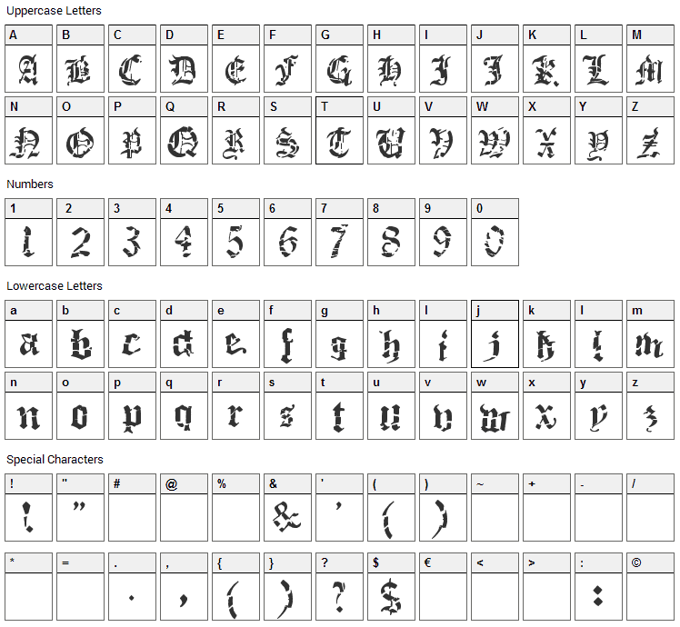 Death Fucking Metal Font Character Map