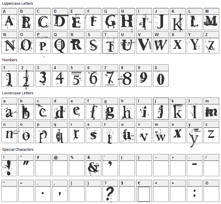 Death To Smudgey Font Character Map