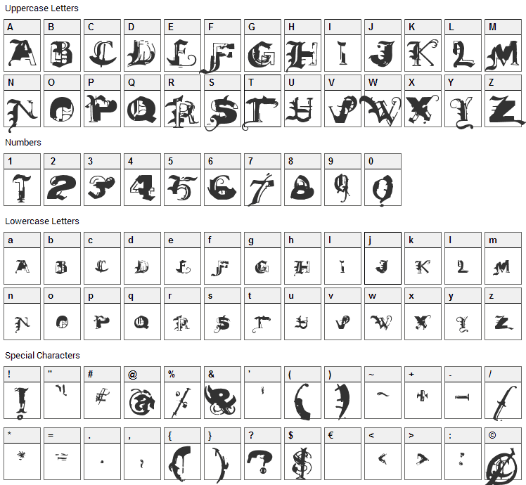 DeathMix Font Character Map