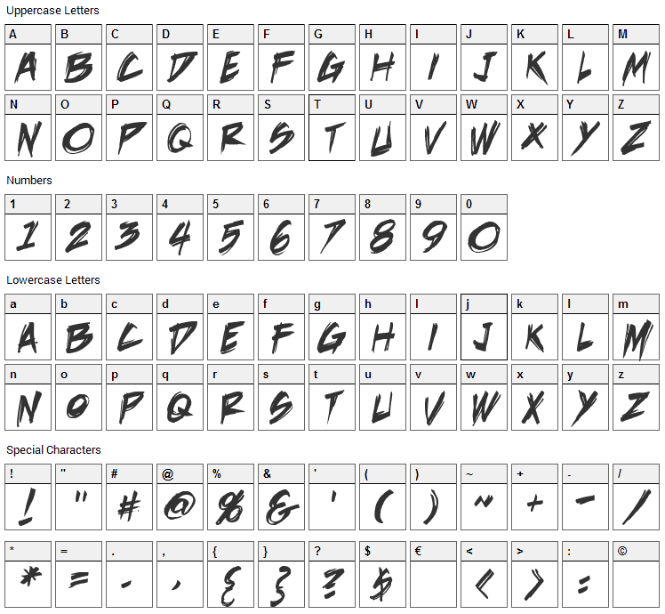 DeathRattle Font Character Map