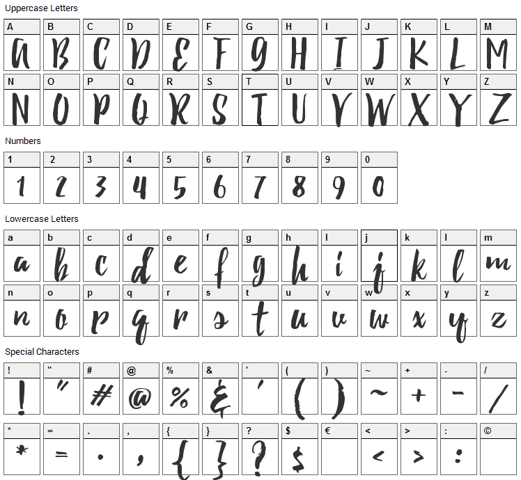 Debby Font Character Map