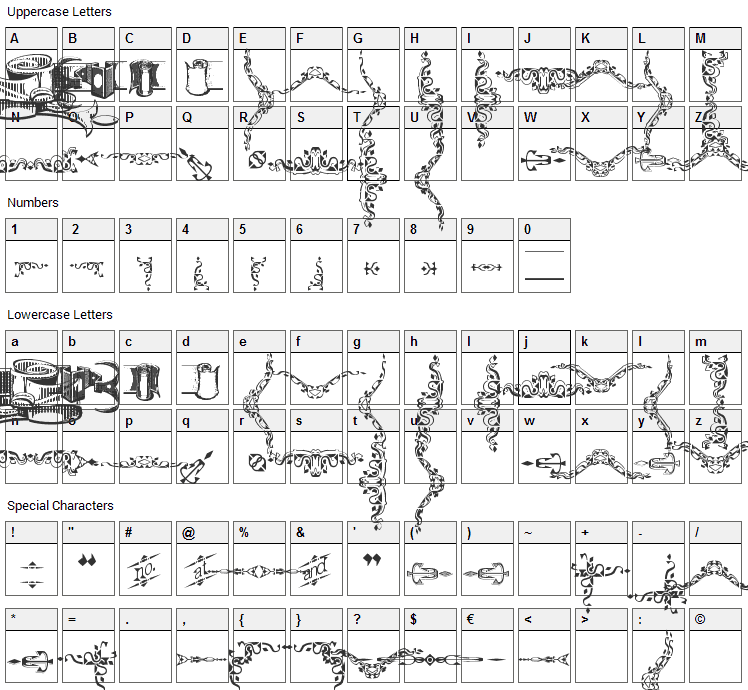 Deborah Extras Ornaments Font Character Map