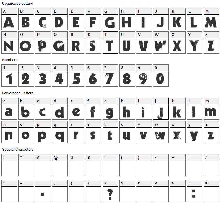 Decade Font Character Map