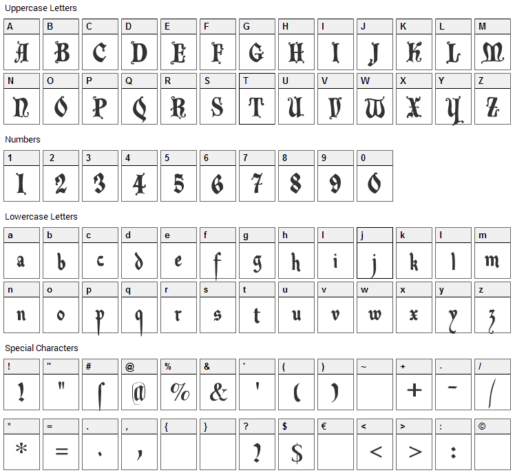 Decadenta Frax Font Character Map