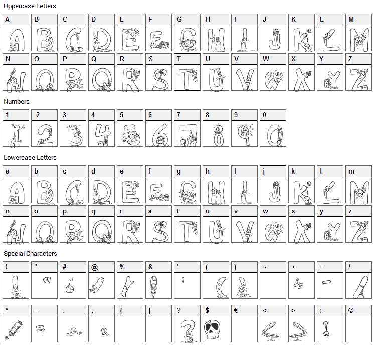 Decapitated Font Character Map