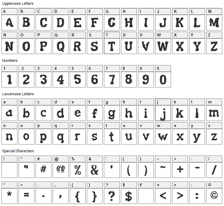 Decaying Kuntry Font Character Map