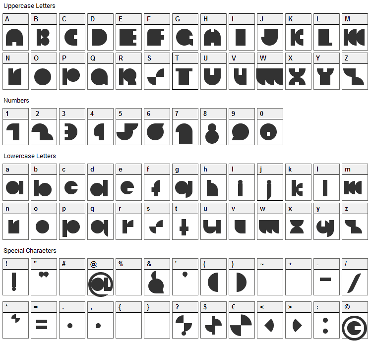 Decco Disco Font Character Map