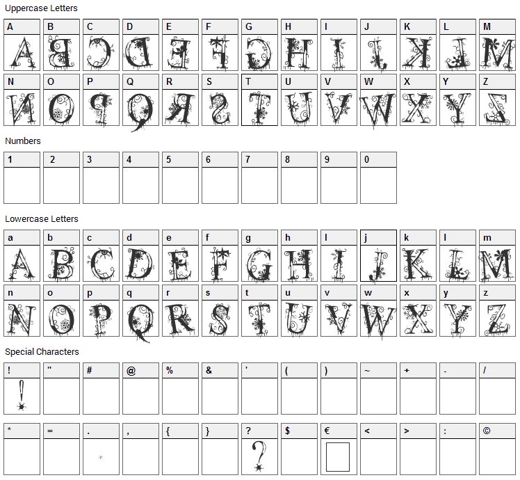 Decemberice Font Character Map