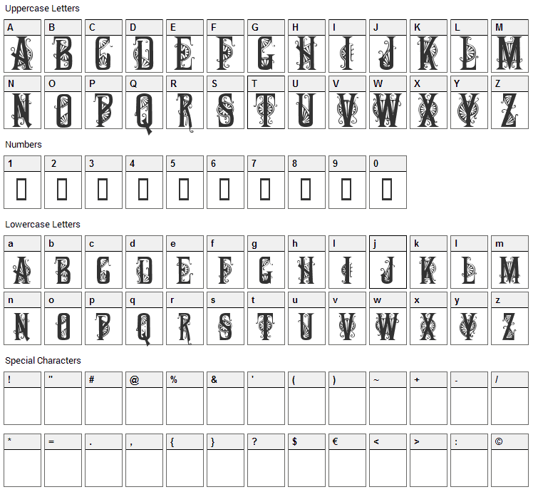 Deco Caps Font Character Map