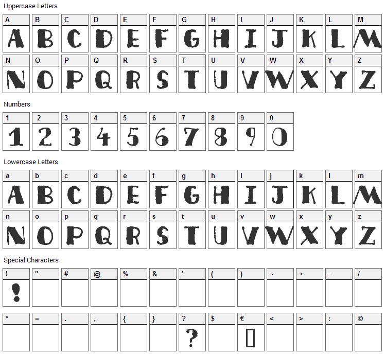 Deco Freehand Font Character Map