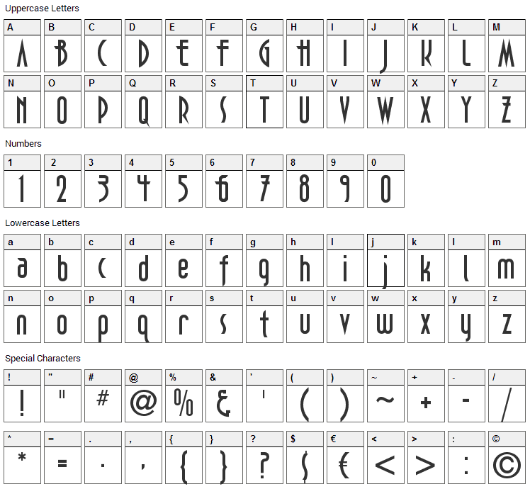 DecoTech Font Character Map