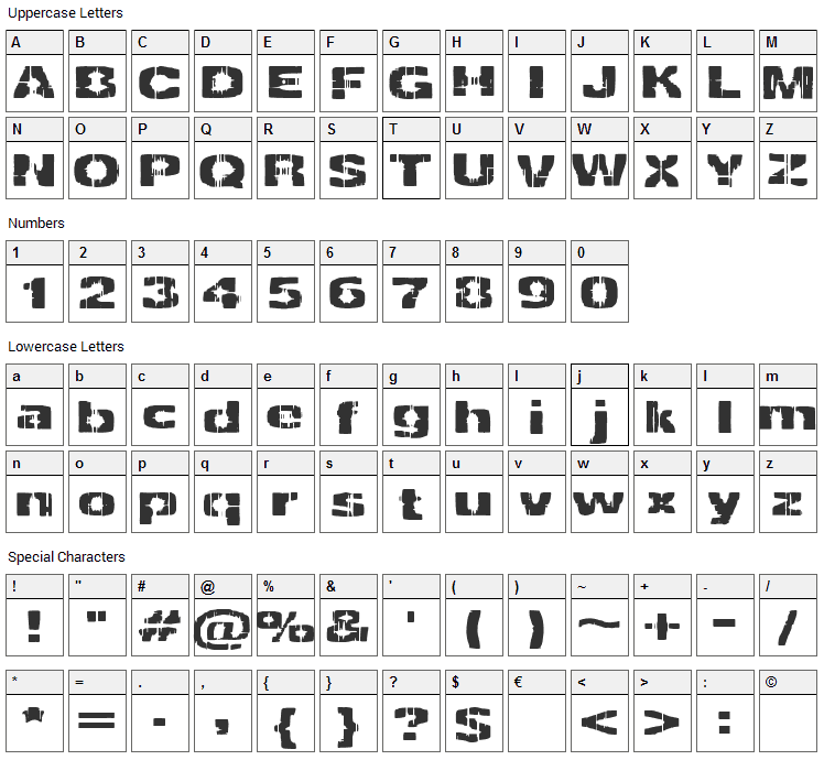 Decrepit Font Character Map
