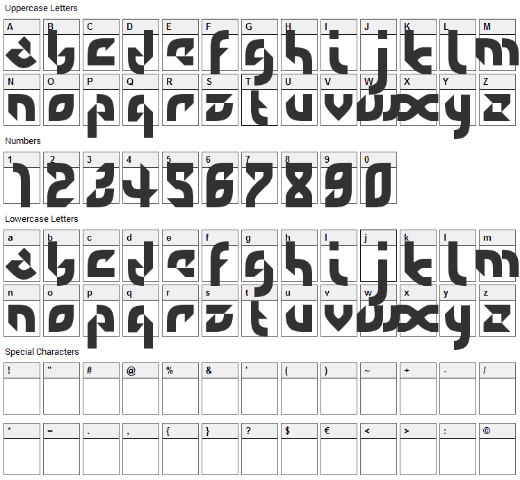 DefaultError Font Character Map