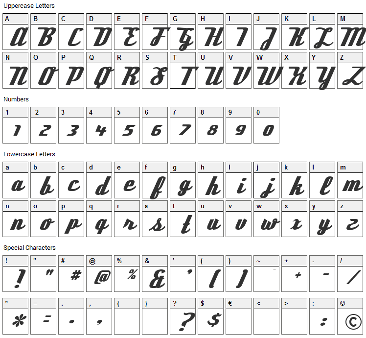 Deftone Stylus Font Character Map