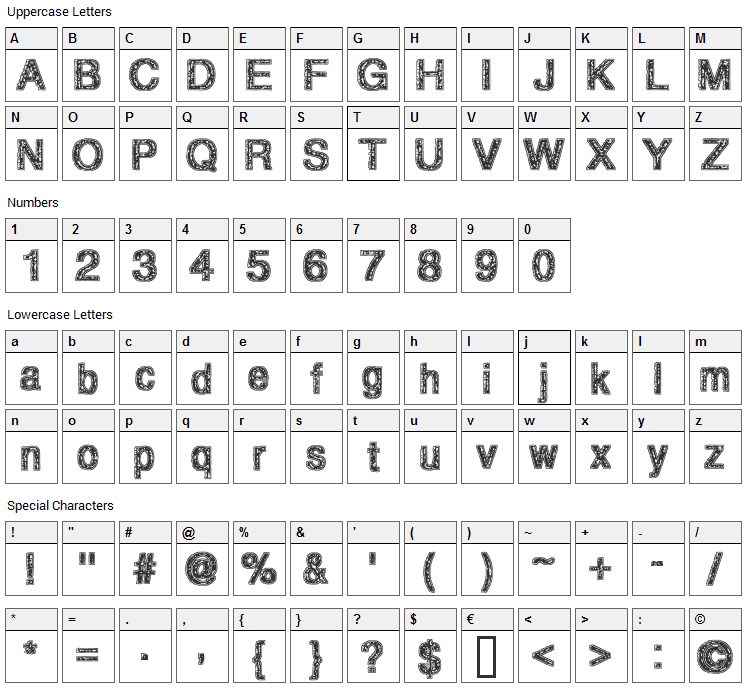 Degrading Morals Font Character Map