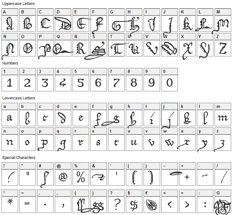 DeiGratia Font Character Map
