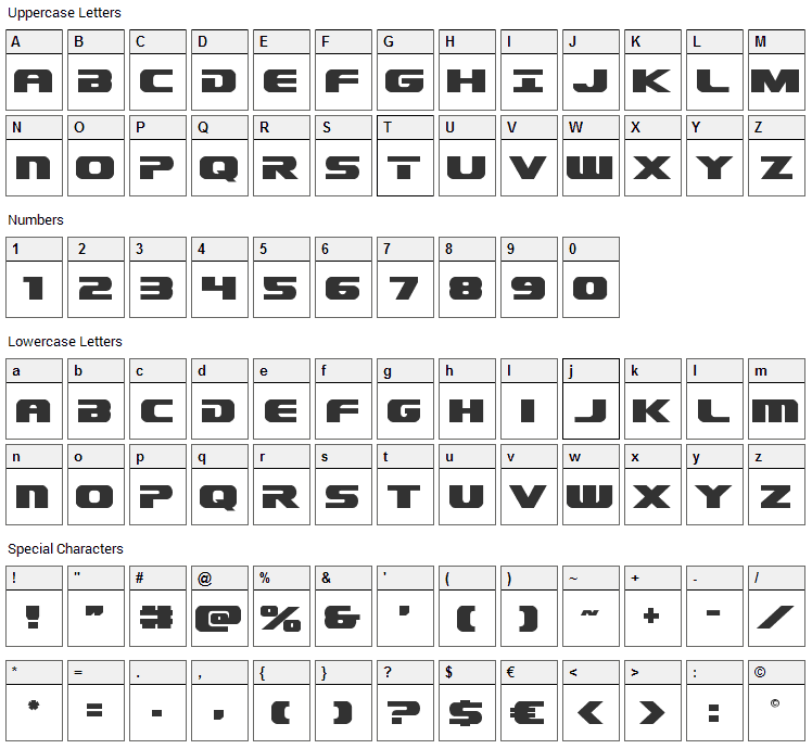 Dekaranger Font Character Map