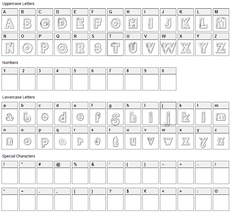 DelamotteLargeRelief Font Character Map