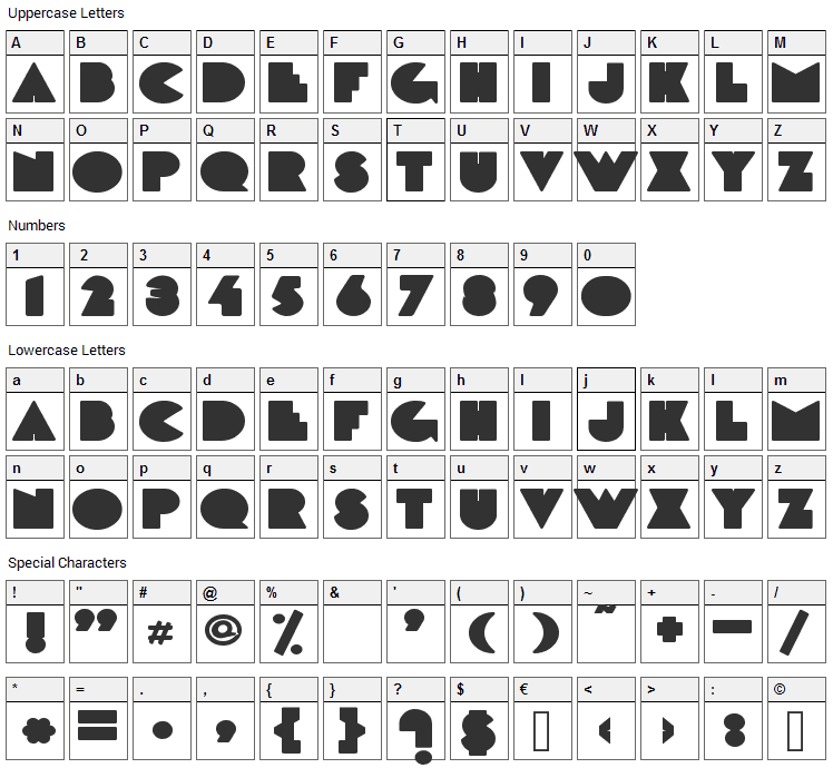 DeLarge Font Character Map