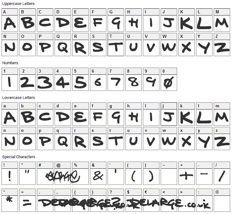 Delarge Marker Pen Font Character Map