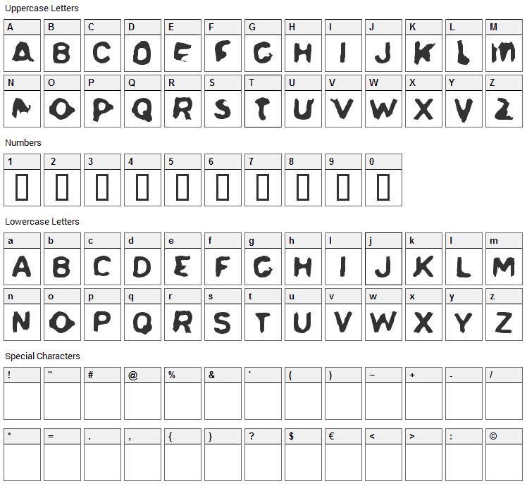 Delerium Font Character Map