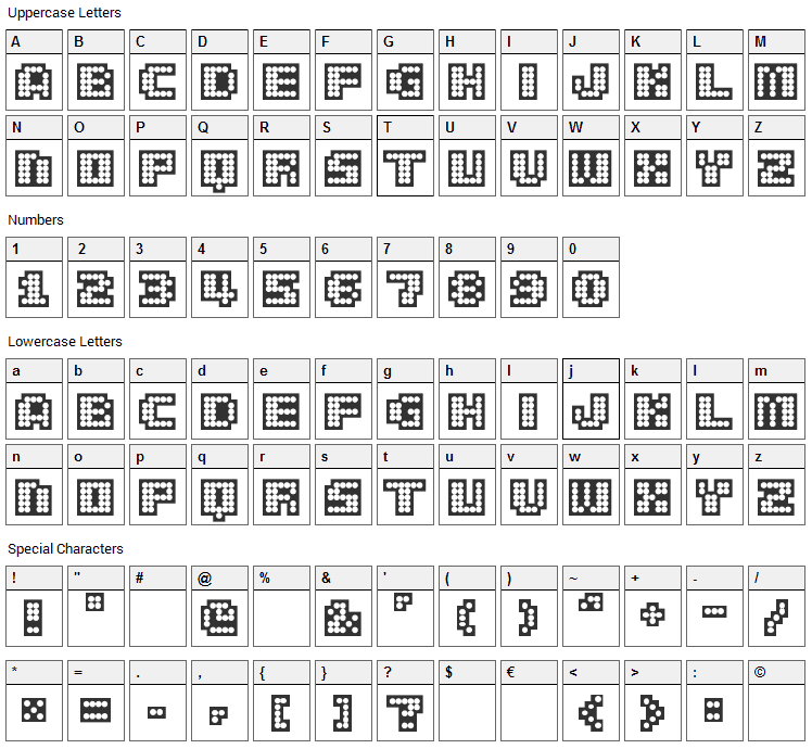 Delia Font Character Map