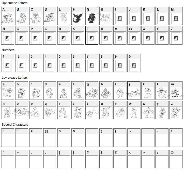 Delightful Lil Dragons Font Character Map