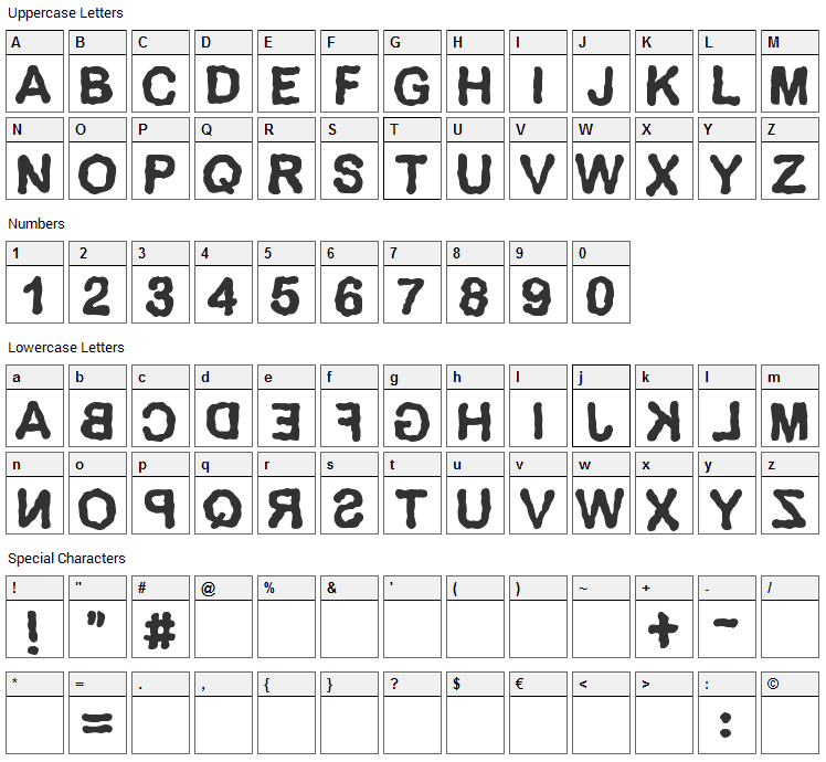 Delirium Font Character Map